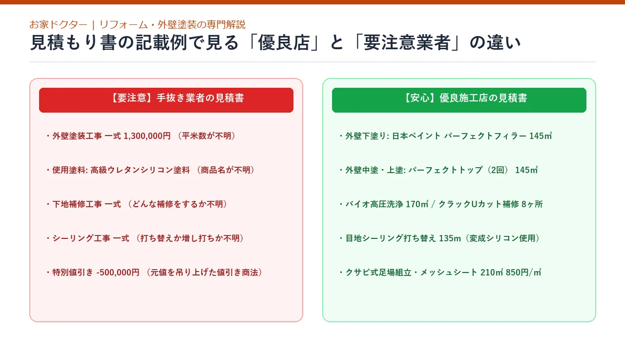 塗料の記載内容(メーカー名・商品名・仕様)の良し悪し比較図解