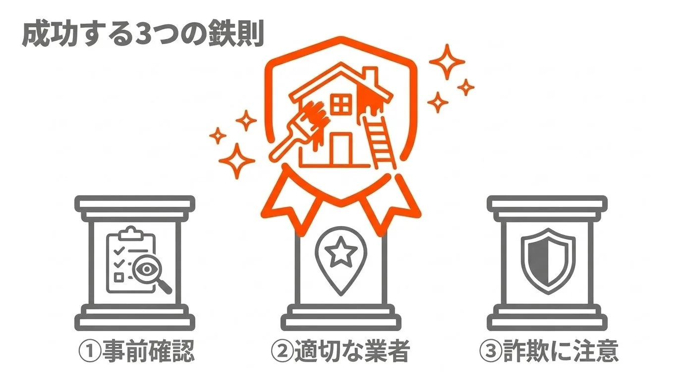 助成金申請の成功ポイントと適正施工のまとめ図